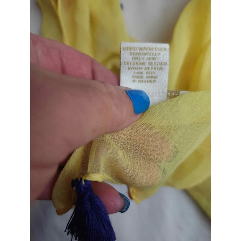 Collection Eighteen Yellow Sheer Triangle Scarf Multi Color Tassel Trim Boho O/S
